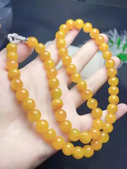 Prírodné Mjanmarsku jade korálky náhrdelníky handcarved žltá náhrdelník s 925 silver jadeit jadeit náhrdelníky náhrdelník jade šperky 10