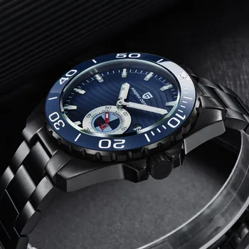 PAGANI DIZAJN 43mm Black Prípade Automatické Hodinky Mužov Modrá keramický rámček z Nerezovej Ocele, Vodotesné Muži Mechanické náramkové hodinky