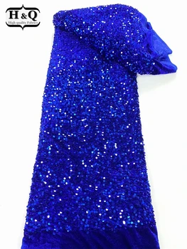 H&Q Afriky Velvet Textílie Krásne Flitrami Čipky Textílie Na Mieru Remesiel Pre Strany Odev, Šaty Textílie 5 Dvore Nigérijský Svadbu