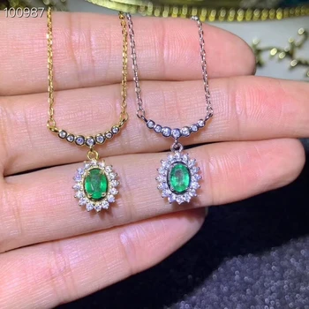 Elegantné Milý kolo Diana prírodný zelený smaragd náhrdelník prírodný drahokam prívesok náhrdelník S925 silver girl party šperky