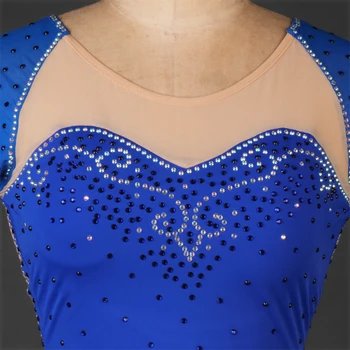 Nový Moderný Spoločenský Tanec Kostýmy Pre Ženy/Dievčatá Korčuľovanie Tanec Krátky Rukáv Lesklé Diamond Modré Šaty na Zákazku DQL3311