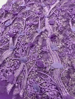 Africké Čipky Textílie 2021 Kvalitné francúzske Tylu Oka Textílie, Čipky 5 Metrov 3D Kvetinové Výšivky Nigéria Čipky Textílie D4531
