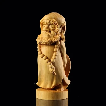 9/13 CM Mini Roztomilý Dharmy dreva socha Ručne vyrezávané Plavidlá, Dekorácie Obrázok Dekorácie Cartoon Zenový Majster