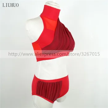 Nové Žien Pól Tanec Kostým Červená vysoko elastická tkanina, gáza Sexy