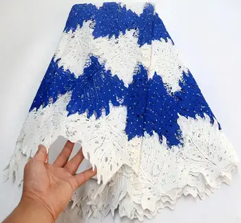 Biela a modrá afriky kábel čipky tkaniny vysokej kvality pre ženy šaty 2019 najnovšie guipure čipky textílie s kamene nigérijský čipky