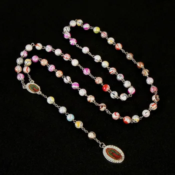 48 kusov 2019 nové police náboženský náhrdelník farby guľôčky ruženec Katolíckej náhrdelník zmiešané farby 8 mm korálky