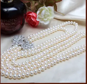 Doprava zadarmo dvojité pramene 8-9 mm okrúhle biele perlový náhrdelník 24