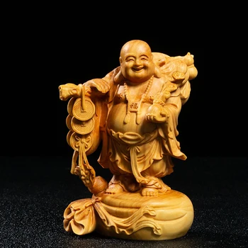 Krušpán 10 13 15 cm Maitreya Socha drevorezbárstvo Smeje Buddha Sochy Domova