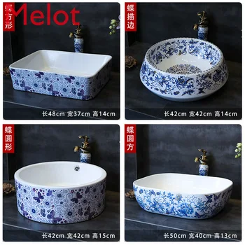 Tabuľka Povodí Modrý a Biely Kvet Tabuľka Umývadlo Umývadlo Keramické Umývadlo Kúpeľňa Umývadlo Umenie Povodí Domácnosť