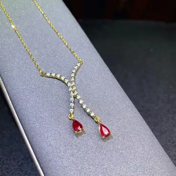 Nové módne red ruby drahokam náhrdelník pre ženy, jemné šperky prírodný klenot narodeninovej oslavy výročia darček strieborná zlatá farba