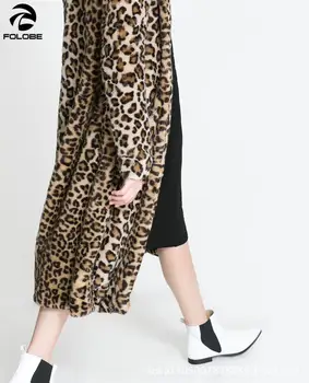 FOLOBE Európe Módne Ženy X-Dlhé Umelú Kožušinu Leopard Kabát Umelú Kožušinu Bunda Gilet Pelliccia Ženy kožuchy veste fourrure S-3XL
