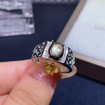 Prírodné hviezdne svetlo sapphire pánske prstene star line dobrý dizajn atmosféru 925 silver prst prsteň číslo môže byť prispôsobené