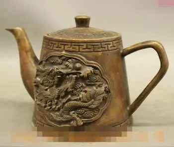 Doprava zadarmo 19 CM Čínskej Ľudovej Bronz Staré Lucky Dragons Socha Teapots Víno Hrniec