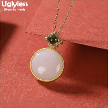 Uglyless Minimalistický Námestie Kolo Geometrické Kamene, Náhrdelníky pre Ženy 925 Silver Jadeit Achát Prívesky + Reťaz Kryštály Šperky