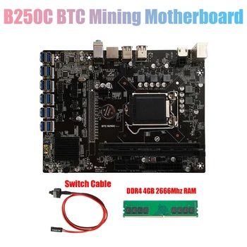 B250C BTC Ťažba Doske+DDR4 4GB 2666Mhz RAM+Switch Kábel 12XPCIE na USB3.0 Slot GPU LGA1151 základnej Doske Počítača