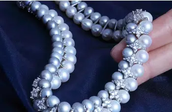 Klasické 7-10 mm south sea kolo biely sivý perlový náhrdelník 18-palcové
