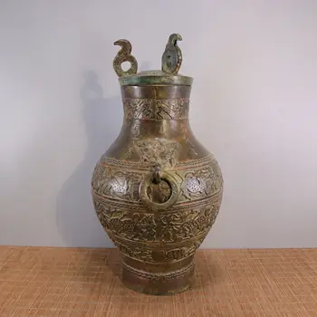 Laojunlu Bojujúcich Han Doby Bronzovej Lov Váza (Stredná Veľkosť) Antické Bronzové Dielo Zbierky Osamelej Čínskej