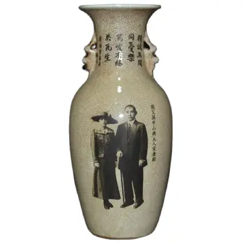 Červená kolekcia Jingdezhen porcelánu Otec Sun Yat Sen a Pieseň Qingling Skupinová Fotografia váza ozdoby