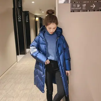 Kórejský Módne Svetlé Dlhé Puffer Bundy pre Ženy Zime Teplé Streetwear Teenage Plus Veľkosť s Kapucňou Bublina Coats Ženské Oblečenie