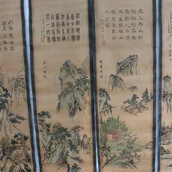 Čína Staré Prejdite Maľovanie Na Štyri Obrazovky Obrazy Uprostred Haly Visí Maľovanie Krajinomaľbou