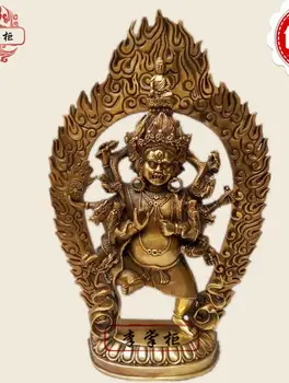 35 CM Tibete Chrámu Červený Bronz šesť-Arm Mahakala Buddha Budhizmus Chrániť Boh Socha Medi záhradné dekorácie