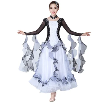 Biela Štandard Sála Šaty Žena Ballroom Dance Súťaže Šaty Štandardné Valčík Foxtrot Moderné Tanečné Šaty Tango Šaty