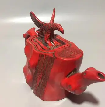 Čínsky Ručné Coral Red Eagle Lietajúci Vták Vody, Hrniec,Teapot, Víno Banku, Zvierat Socha Úspech, Bohatstvo, Domáce Dekorácie