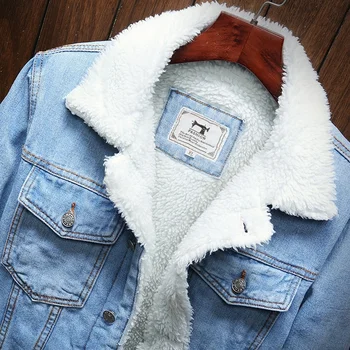 2022 Zimné Nové Hrubé Teplé Módne jednofarebné pánske Bežné Denim Jacket / Muž Vlna Denim Kabát Veľkosť