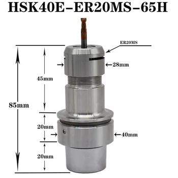 Presnosť HSK40E ER20MS ER20M ER16 65 L nástroje držiak Vysokej rýchlosti G2.5 hsk40 collet chuck rytie rukoväť pre CNC stroj mlyn