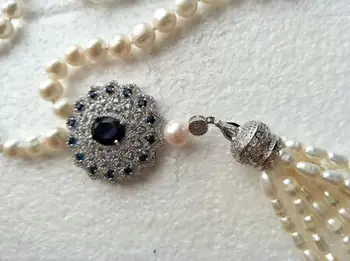 Ručne vyrábané prírodné 8-9mm biela usadenina perlový náhrdelník dlho micro vložkou zirkón spona sveter reťazca strapec módne šperky