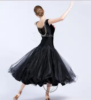 Prispôsobiť black bez rukávov súťaže Fox klus Valčík tango praxi ballroom dance šaty kvetina tlače M-1729