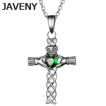 925 Sterling Silver Šperky Zelený CZ Írsky Keltic Uzol Claddagh Kríž Dámske Svadobné Svadobné Prívesok Náhrdelníky 6pcs Veľa Veľkoobchod