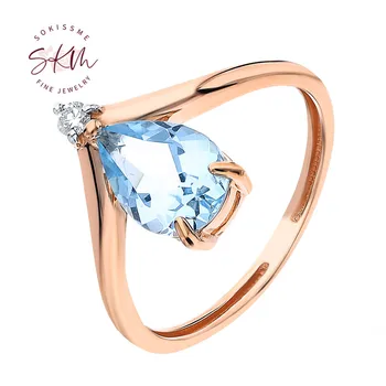 SKM designer topaz prstene pre ženy, 14 karátové ružové zlato vintage dizajnér Zásnubné prstene dizajnér Sľub Luxusne Jemné Šperky