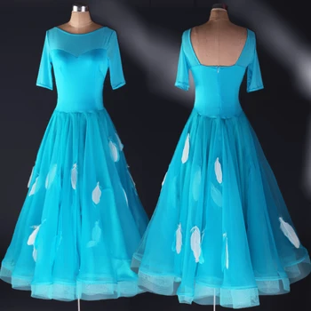 2017 nové perie výkon kostýmy luxusné moderné tanečné šaty Žena Ballroom dance modrá farba
