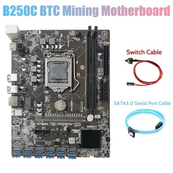 B250C Baník Doske+SATA3.0 Sériový Port, Kábel+Switch Kábel 12 PCIE Na USB3.0 Slot GPU LGA1151 Pin DDR4 Pre Baník