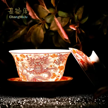 ChangWuJu v Jingdezhen Poháre & Taniere Jinhongxia ručne maľované famille rose porcelán, čaj ware Ručné šálku čaju kryt maľovanie
