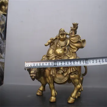 Čínske Staré Bronz Maitreya Budhistické Ox Boh Medi Socha