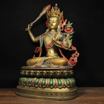 Laojunlu Čistej Medi Maľované Manjushri Bódhisattva Antické Bronzové Dielo Zbierky Osamelej Čínskej Tradičnej Štýl