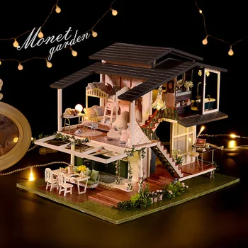 Diy Drevené Druhom Poschodí Miniatúrne Doll House Romantický Moderné Ručné Doll House Kuchyne, Nábytok, Hračky Pre Deti, Vianoce Gif