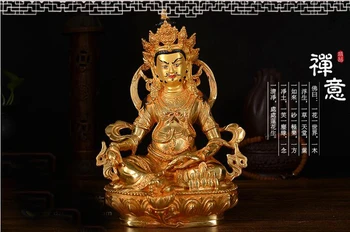 Veľkoobchod Budhistické dodávky # účinnej Ochrany # 21 cm Budhizmus Budhu gilding Žltá fortune boh Zanbala mosadzná socha