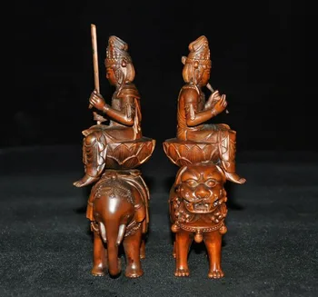 Svadobné dekorácie Čínsky Krušpán Dreva Vyrezané, Slon, lev Guanyin Manjushri Samantabhadra Socha