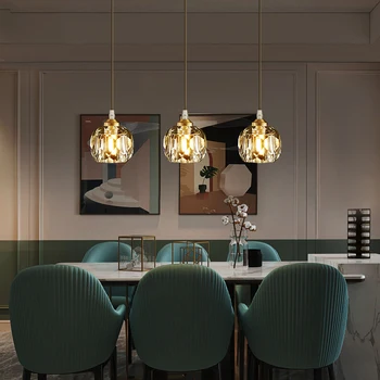 Postmoderných crystal LED prívesok, svetlá obývacia izba Nordic reštaurácia osvetlenie bar luxusné zariadenie chodby, Meď závesné lampy