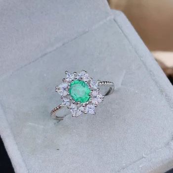 KJJEAXCMY jemné šperky 925 sterling silver vykladané prírodné emerald ženy nádherné vintage kvet nastaviteľné gem krúžok podporu det