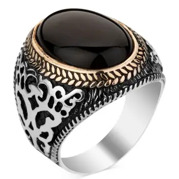 Mincový Striebro Mens Krúžok s Black Onyx Kameň Módne turecký Premium Kvalitné Ručné Jawelery