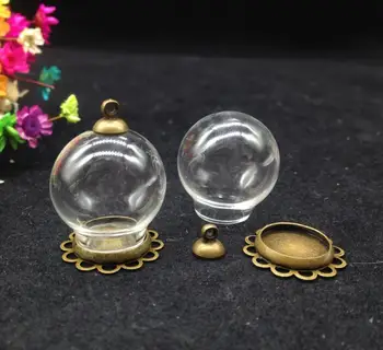 100sets/veľa 20*12 mm Sklo svete bronzové pozlátené čipky nastavenie zásobníka korálky spp sklenené ampulky dome prívesok DIY sklenené prívesky, náhrdelníky