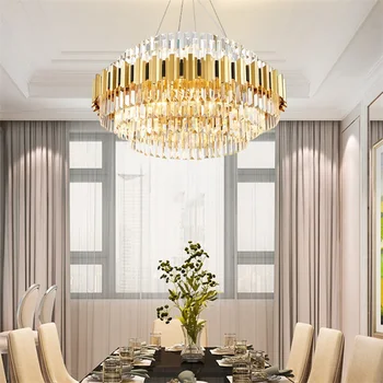 AOSONG Prívesok Svetlo Postmoderných Gold Luxusné Crystal LED Lampa Luster Pre Domáce Jedáleň, Obývacia Izba