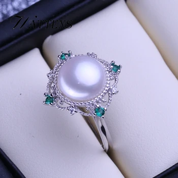 Prírodné perlový prsteň pre Ženy 925 sterling silver ring pre ženy pearl šperky Zelený zirkón České luxusný veľký kruh Strany Darček