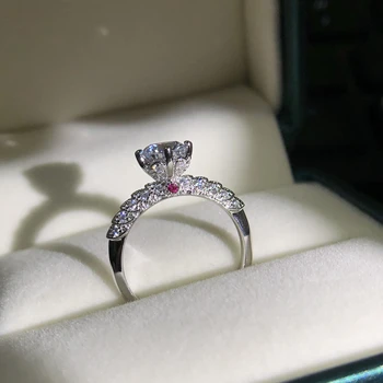 Luxusné 1Ct Okrúhly Rez Diamantový Zásnubný Prsteň pre Ženy, Svadobné Šperky Pevné Platinum 950 Krúžok R162