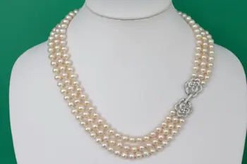 Prírodné Sladkovodné Perlový Náhrdelník AA 7-8MM 3Rows Skutočnou Perlou Šperky