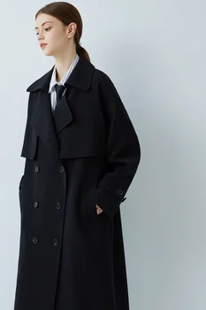 Black temperament windbreaker ženy 2021 tento rok je obľúbené jesenné a zimné nový kórejský voľné kabát stredná a dlhá srsť ženy